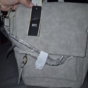 NYC Light Gray Women's Faux-Leather Backpack